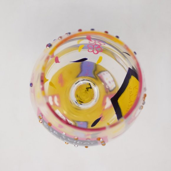 Lolita Birthday Girl Artisan Hand Painted Wine Glass Happy Colorful Party Gift - Picture 6 of 12